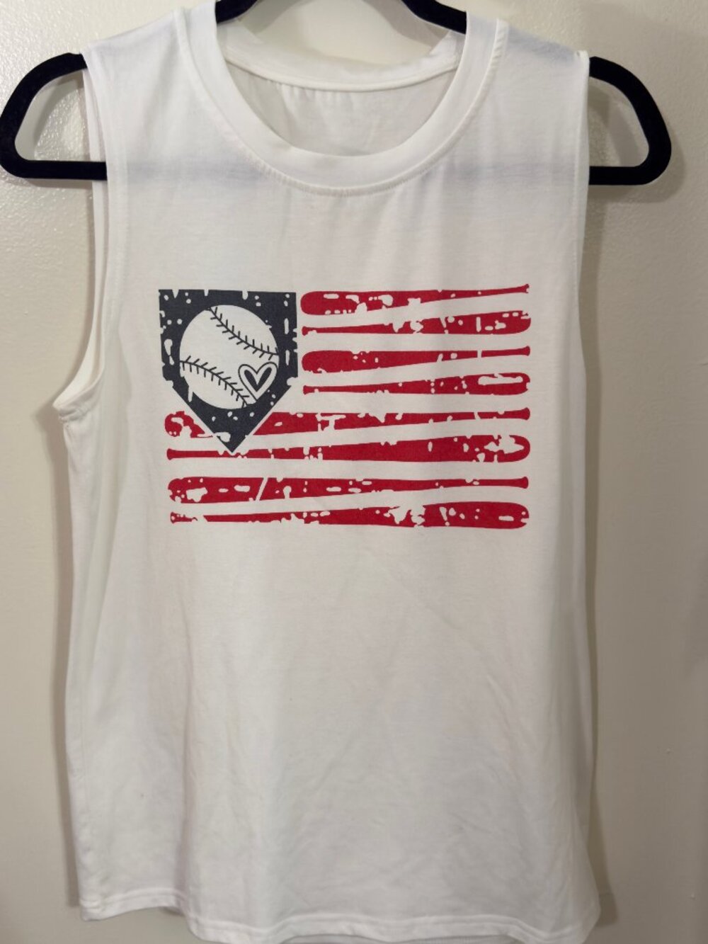 American Flag White Baseball Tank Top for Women Size Small